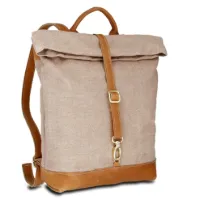 Rucksack - Leinen-Leder 27-36 x 38 x 10 cm