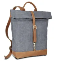 Rucksack - Leinen-Leder 27-36 x 38 x 10 cm